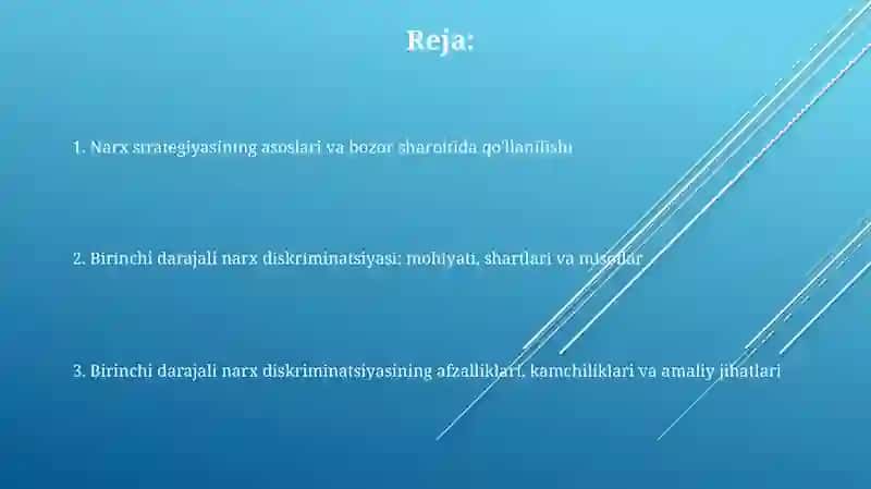 Bozorda narx belgilash strategiyalarining asoslari. Birinchi darajali narx belgilash strategiyasi 2