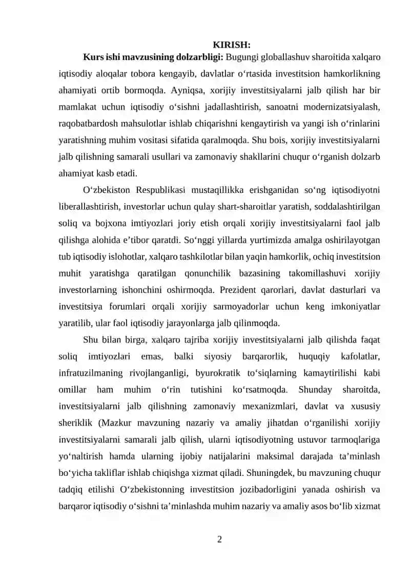 Xorijiy investitsiyalarni jalb qilish usullari va shakllari 2