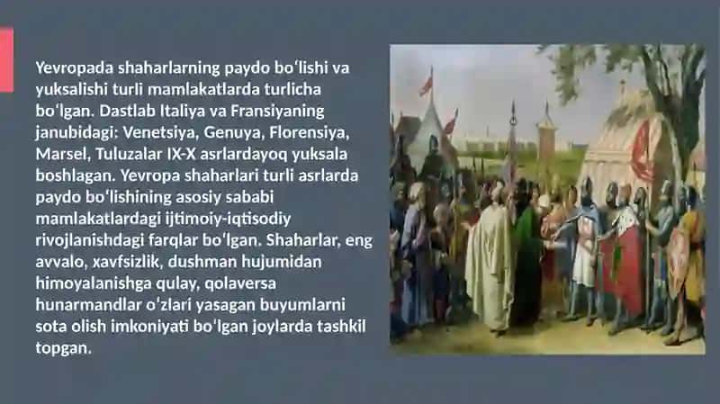Oʻrtaasr shaharlarining vujudga kelishi 2