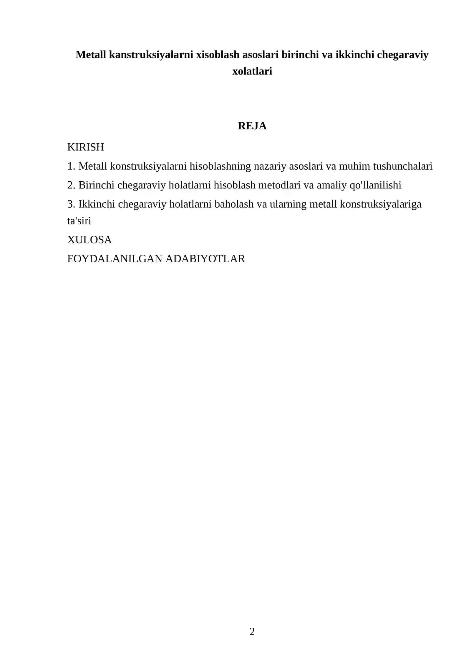 Metall kanstruksiyalarni xisoblash asoslari birinchi va ikkinchi chegaraviy xolatlari 2