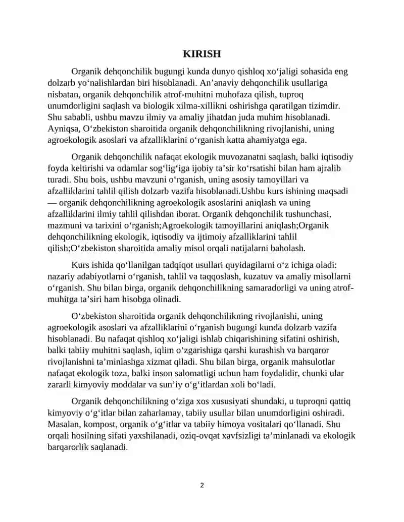 Organik dehqonchilikning agroekologik asoslari va afzalliklari 2