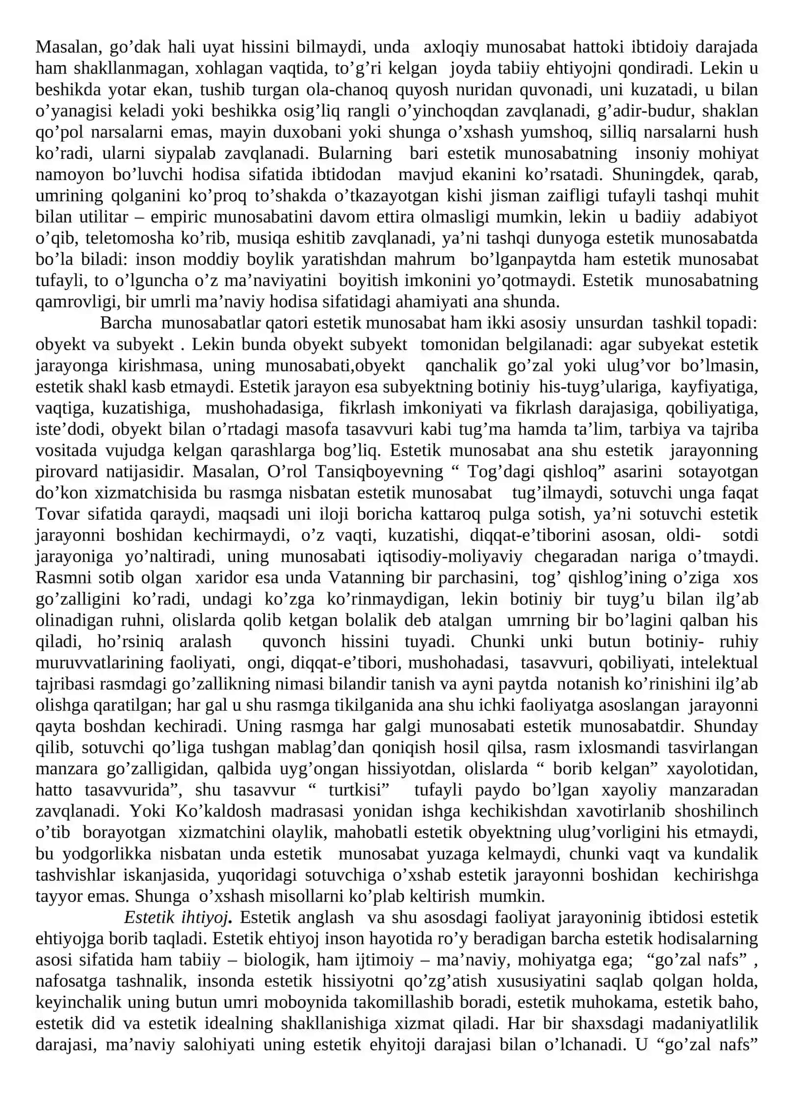 ESTETIK ONG VA ESTETIK FAOLIYAT. ESTETIKANING ASOSIY TUSHUNCHALARI 2
