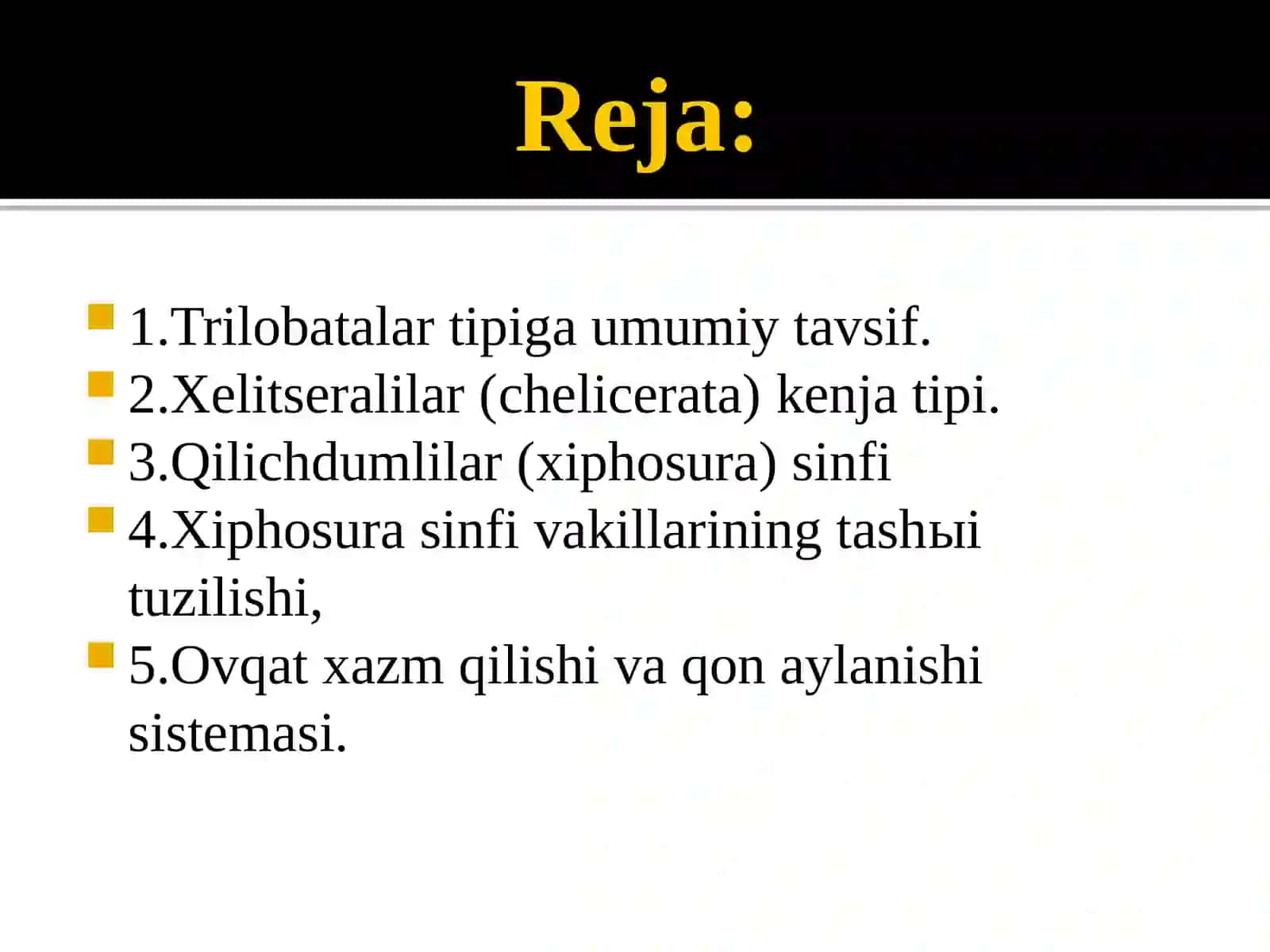 Umurtqasizlar zoologiyasidan tayorlagan taqdimot 2