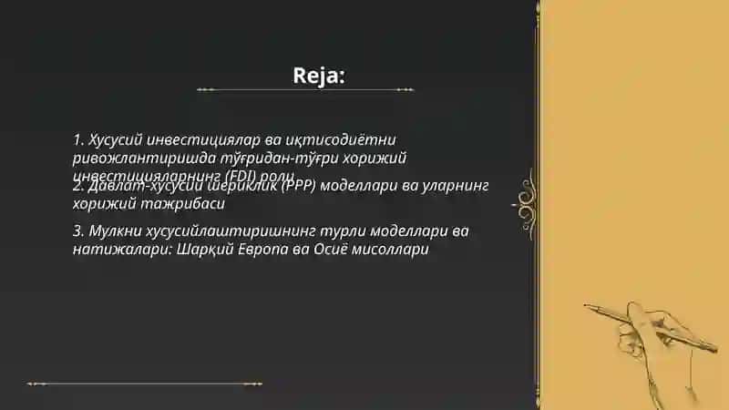 Хусусий инвестициялар оркали иктисодиетни ривожлантиришнинг хорижий тажрибаси 2