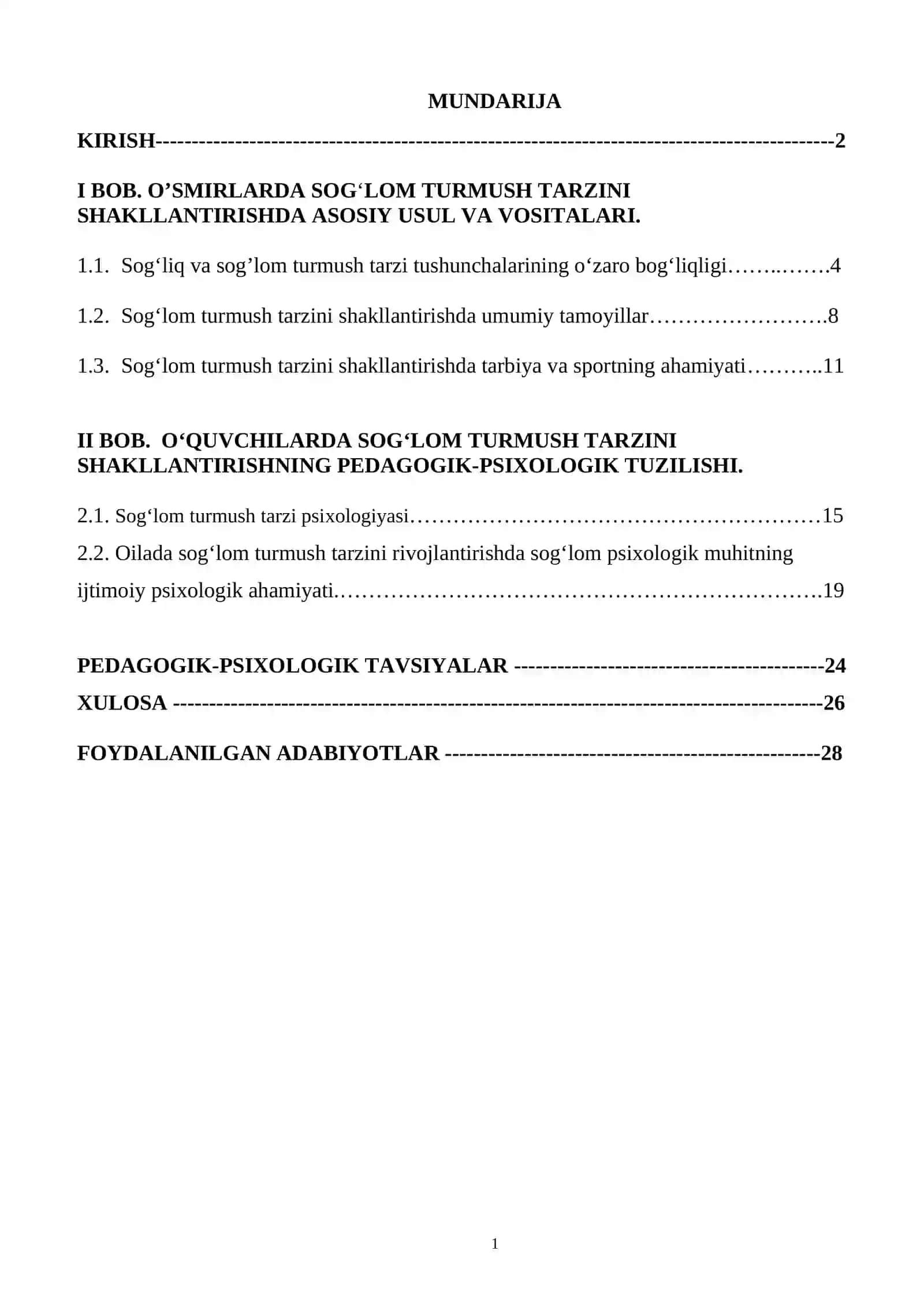 O‘smirlarda sog‘lom turmush tarzini shakllantirish mavzusidagi kurs ishi 2