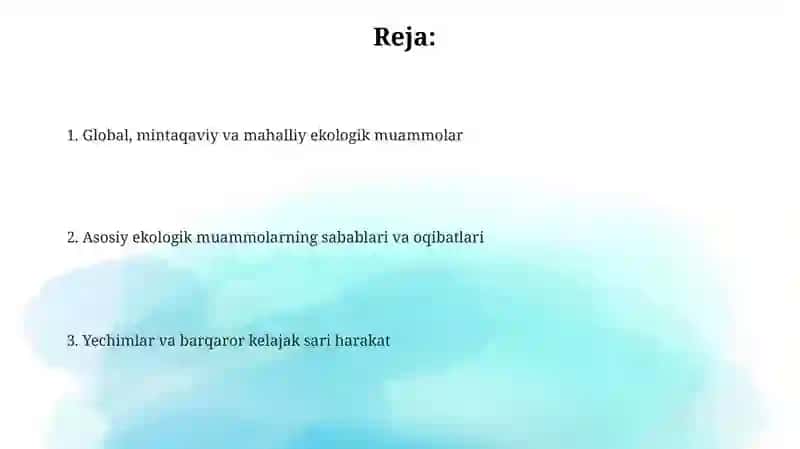 Global, mintaqaviy hamda mahalliy miqyosdagi ekologik muammolar 2