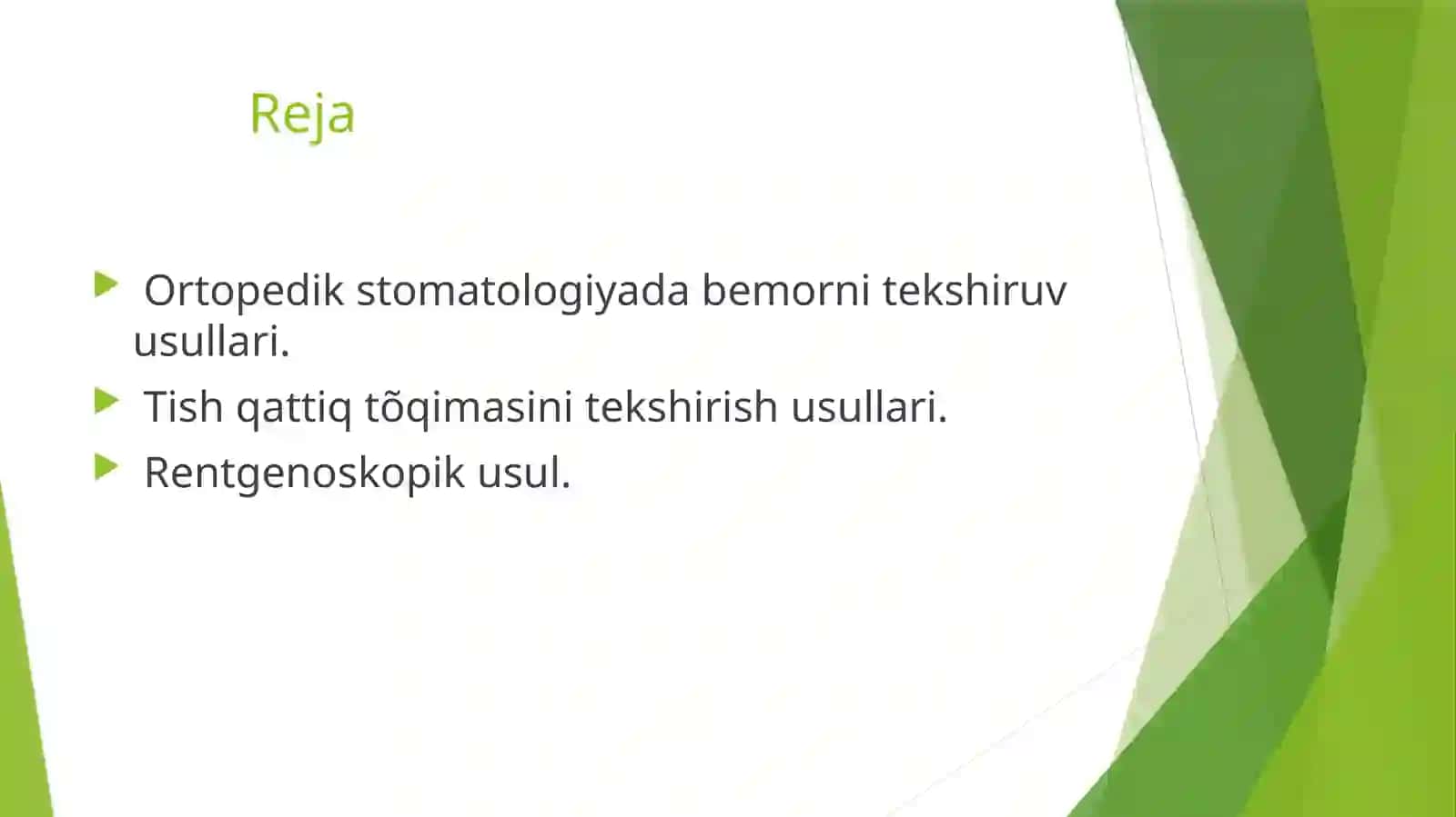Tishlarning qattiq tõqimalari zararlanganda bemorni tekshirish usullari 2
