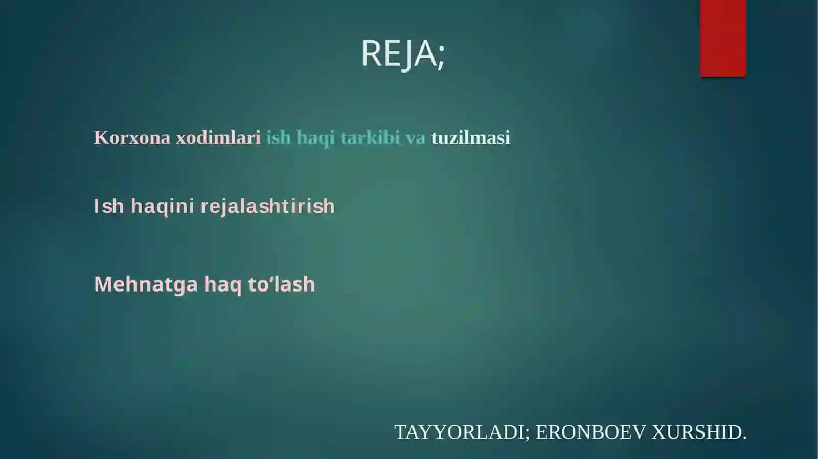 Korxonada Mehnatga Haq To’lash Fondini Rejalashtirish 2
