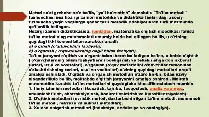 Matematika o'qitishda kuzatish va tajriba, taqqoslash va analogiya metodlari 2