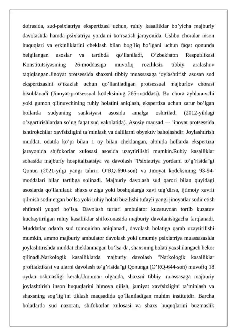 Shaxsni tibbiy muassasaga joylashtirish asoslari va muddatlari 2