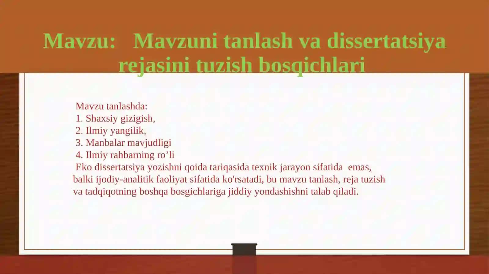 Mavzunitanlashvadissertatsiyarejasinituzishbosqichlari 2