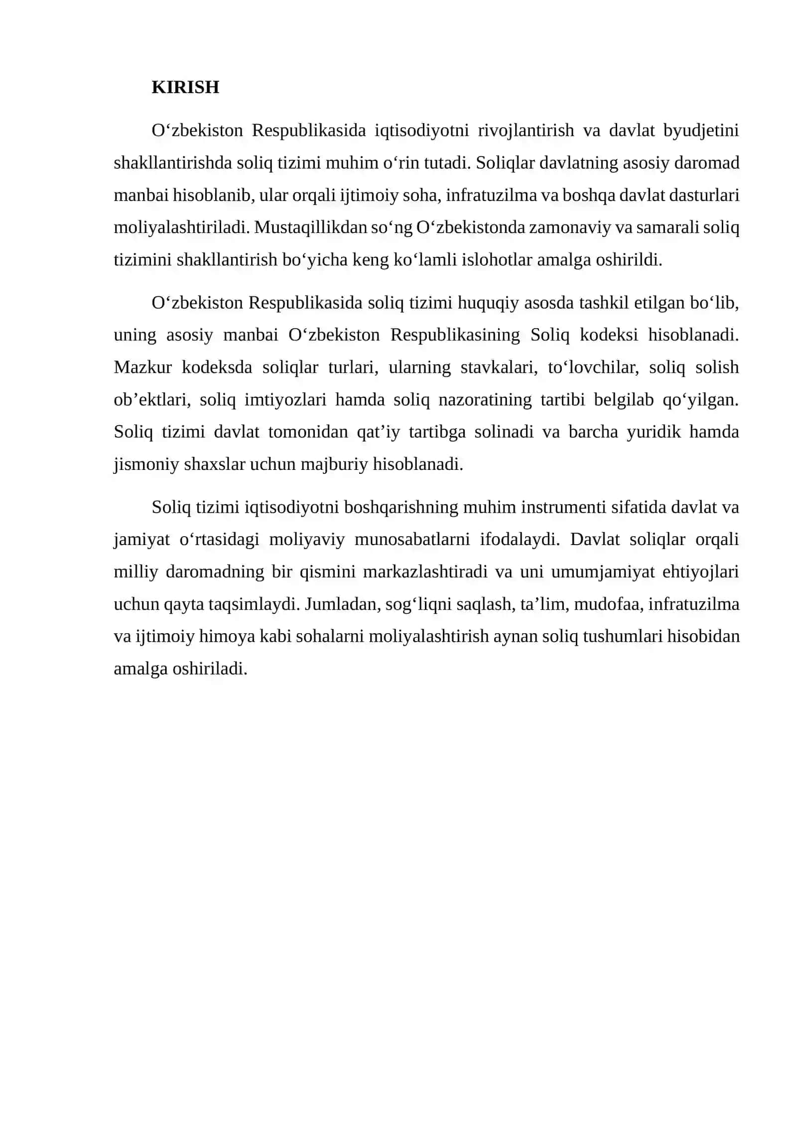 O‘zbekiston RESPUBLIKASINING SOLIQ TIZIMI VA UNING O‘ZIGA XOS XUSUSIYATLARI 2