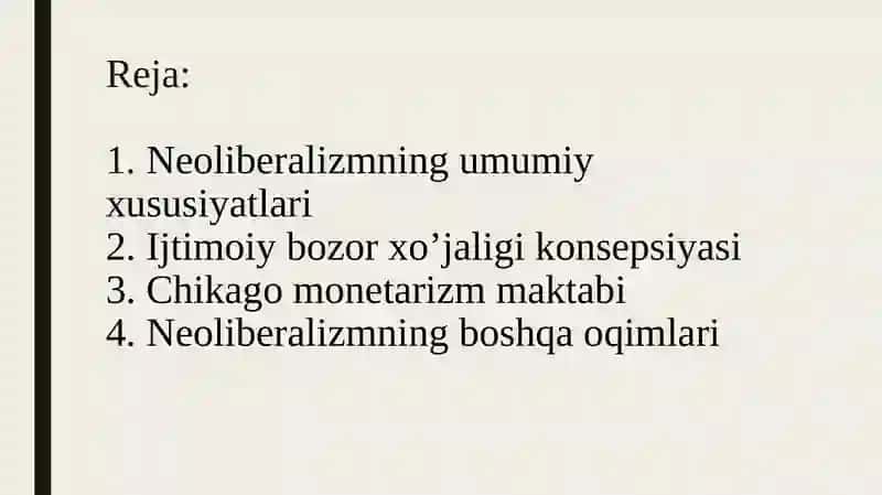 Neoliberalizmning Umumiy Xususiyatlari 2