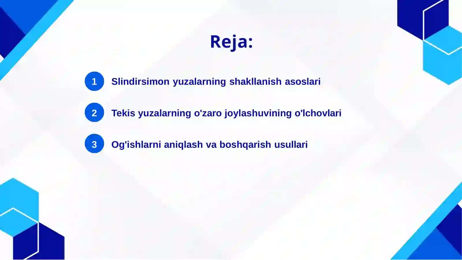 Slindirsimon va tekis yuzalarning shakllaridan va o'zaro joylashuvidan og'ishlarini nazorat qilish 2