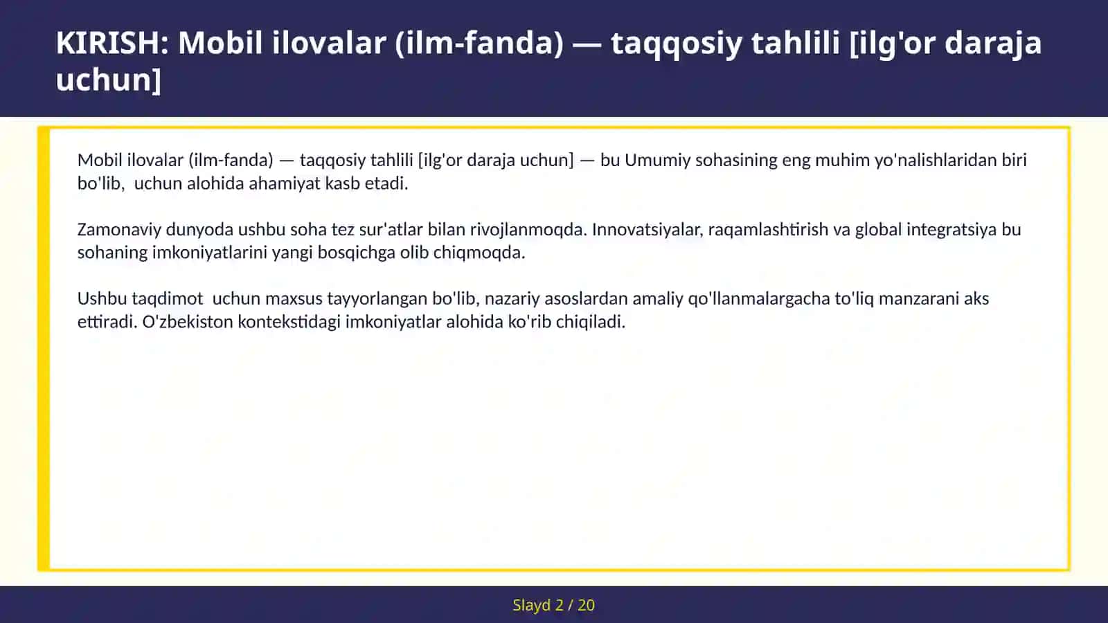 Mobil ilovalar (ilm-fanda) — taqqosiy tahlili [ilg'or daraja uchun] 2
