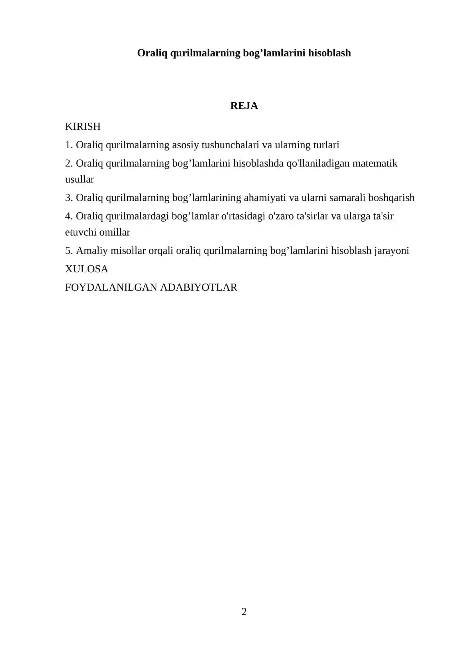 Oraliq qurilmalarning bog’lamlarini hisoblash 2