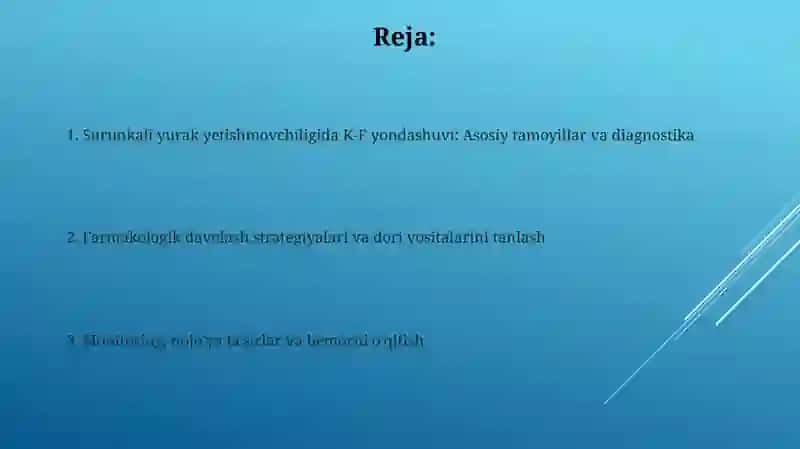 Surunkali yurak yetishmovchiligida dori vositalarini ratsional qòllashga K-F yondashuv 2