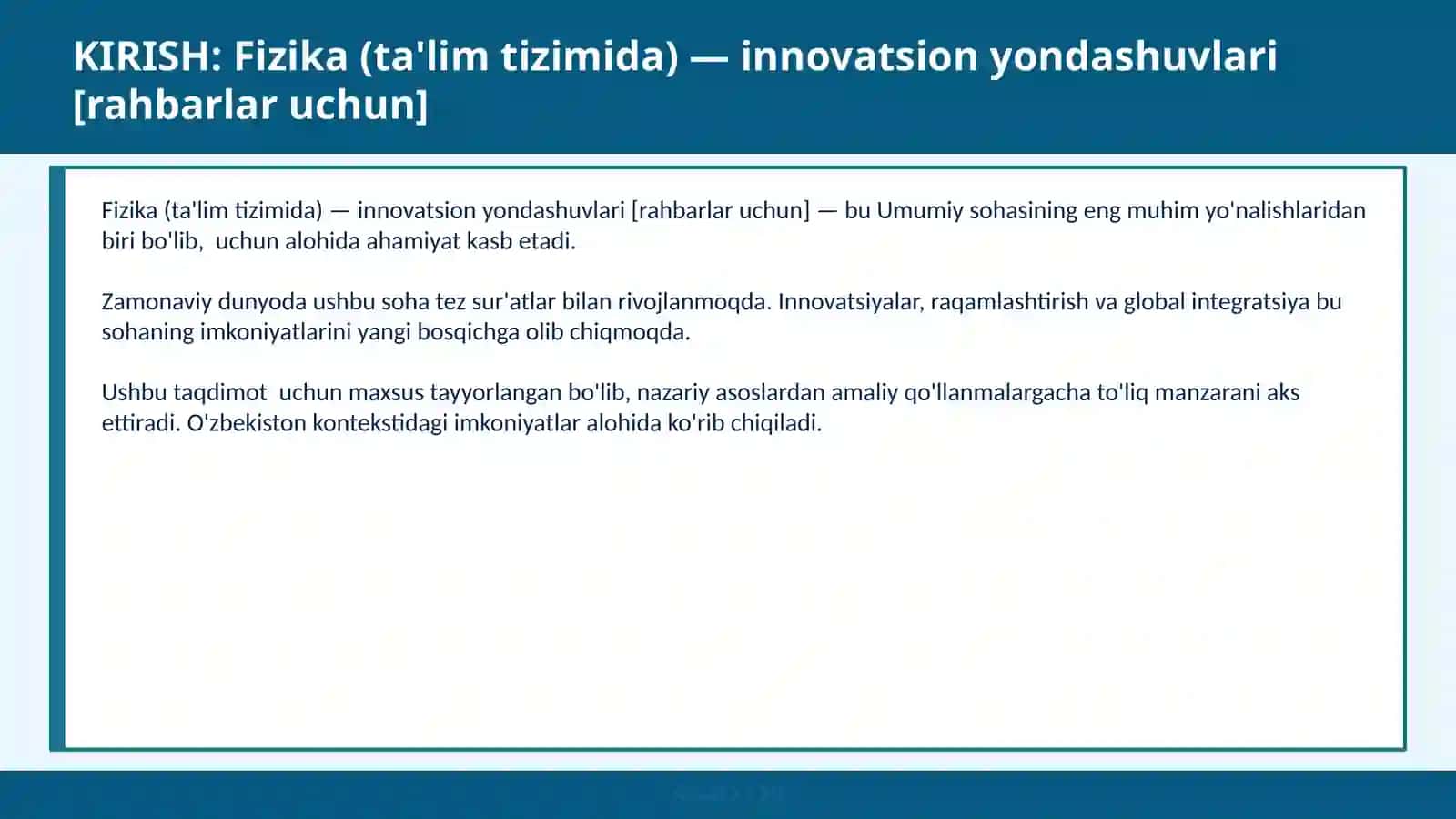 FIZIKA (TA'LIM TIZIMIDA) — INNOVATSION YONDASHUVLARI [RAHBARLAR UCHUN] 2