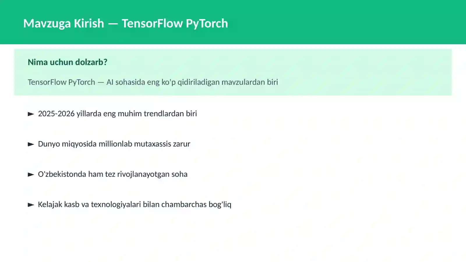 AI | DEEP LEARNING VA NEYRON TARMOQLAR 2