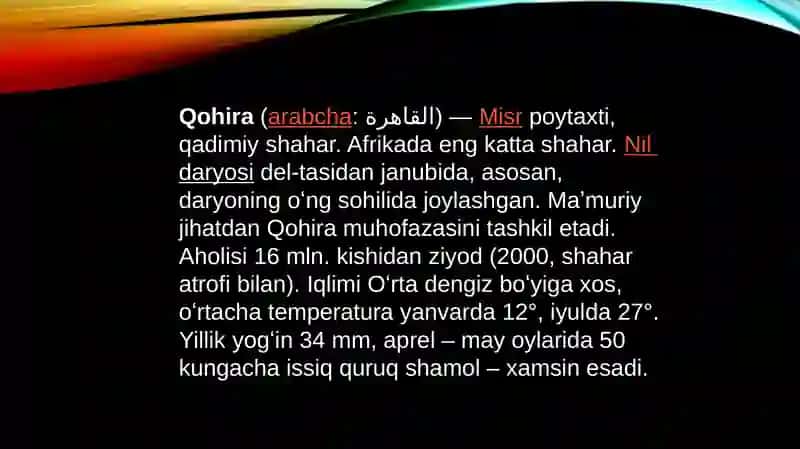 Qohira deklaratsiyasi tarixi va mazmuni borasida tahlili maqola tayyorlash. Yaqin Sharq mintaqasidagi ziddiyatli vaziyat sabablari tarixi haqida maqola tayyorlash 2