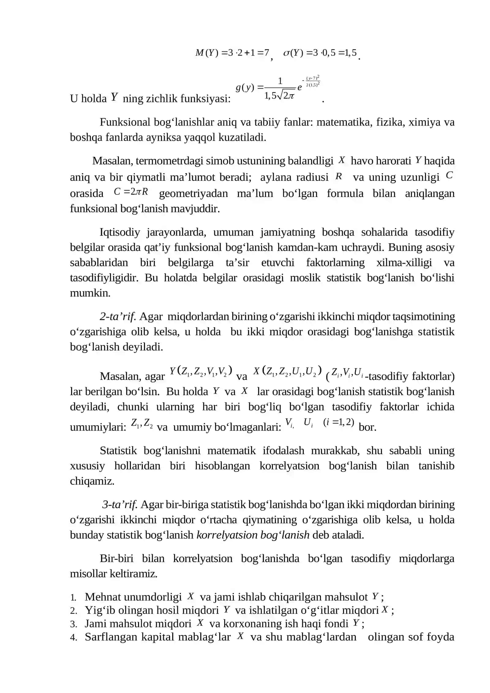 Korrelyatsion va regression tahlil (korrelyatsion bog‘lanishning asosiy masalalari, korrelyatsiya koeffitsienti). 2