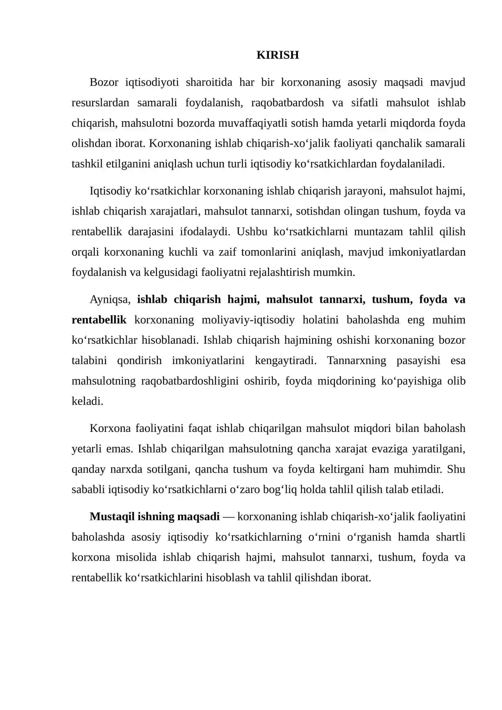 Korxonaning Ishlab Chiqarish-Xo‘jalik Faoliyatini Baholashda Iqtisodiy Ko‘rsatkichlarning O‘rni 2