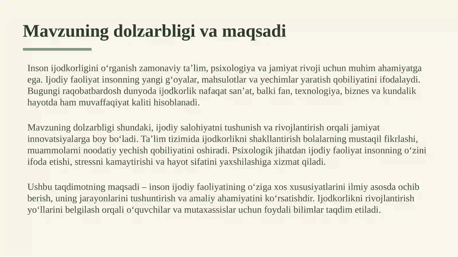 Inson ijodiy faoliyatining o‘ziga xos ko‘rinishi 2