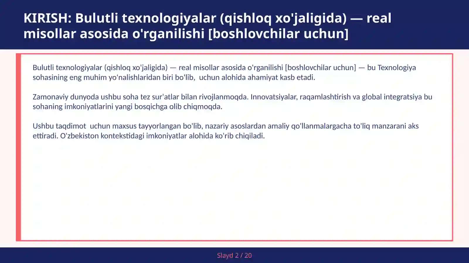 Bulutli texnologiyalar (qishloq xo'jaligida) — real misollar asosida o'rganilishi [boshlovchilar uchun] 2