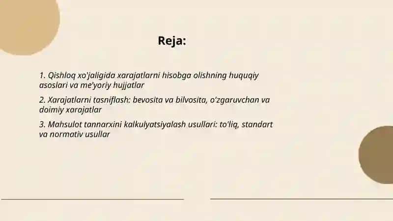 Qishloq xo'jaligida xarajatlarni hisobga olish 2