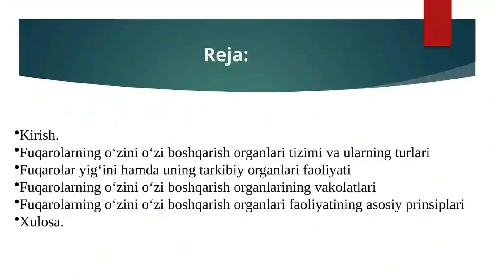Fuqarolarning o‘zini o‘zi boshqarish organlari tizimlari, vakolatlari hamda faoliyat prinsiplari 2