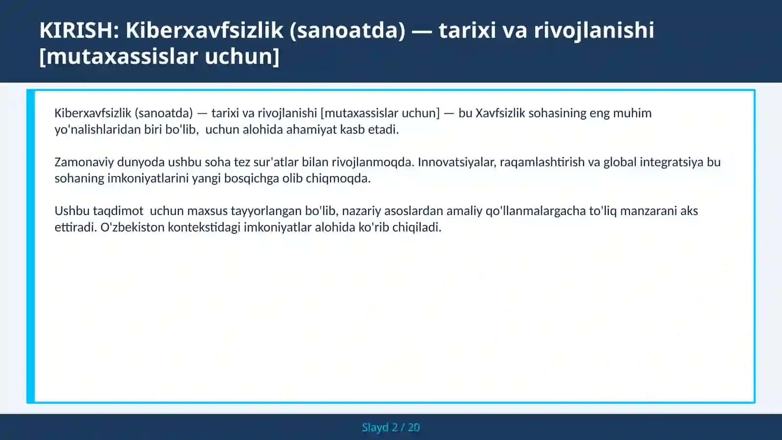 KIBERXAVFSIZLIK (SANOATDA) — TARIXI VA RIVOJLANISHI [MUTAXASSISLAR UCHUN] 2