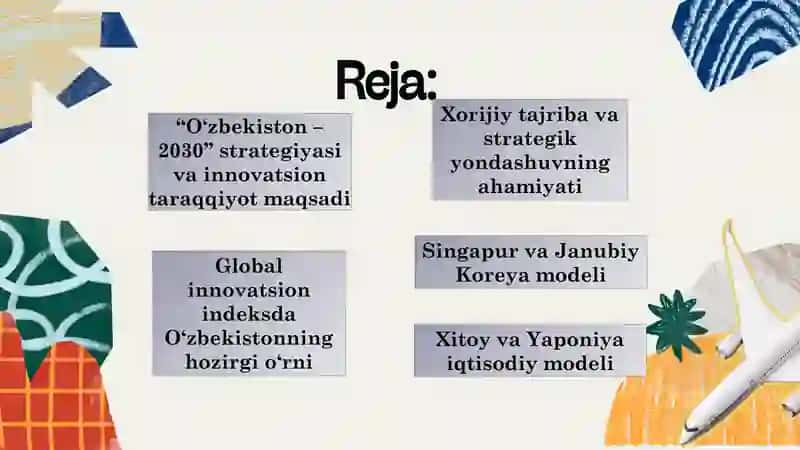Global innovatsiya indeksining 2030 yilda O'zbekistonning o'rnini yaxshilash va top-50 mamlakatlari qatoriga kirish 2