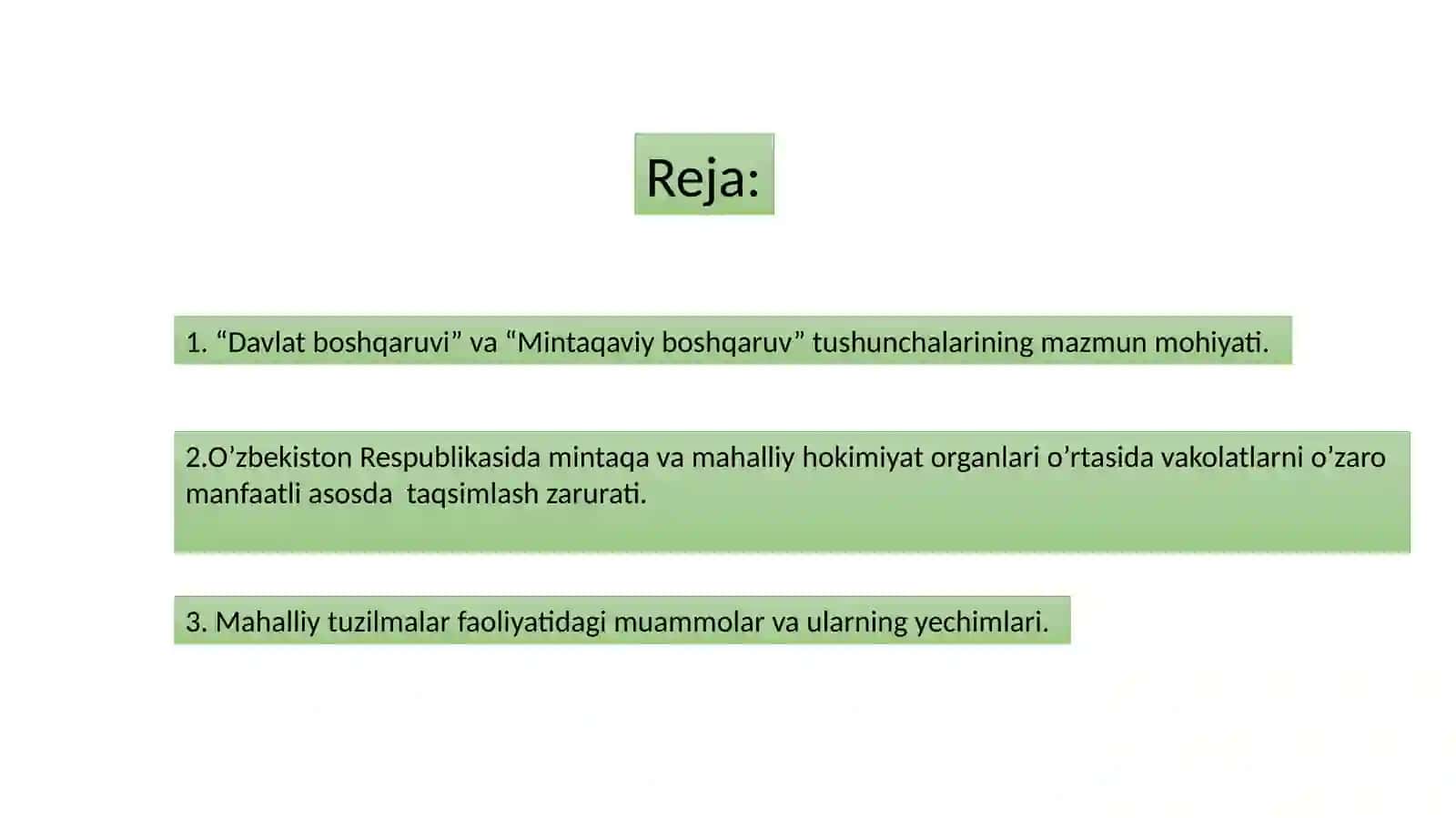 O'zbekistonning respublika, mintaqa, va mahalliy boshqaruv organlari o‘rtasidagi vakolatlarni taqsimlash mexanizmi 2