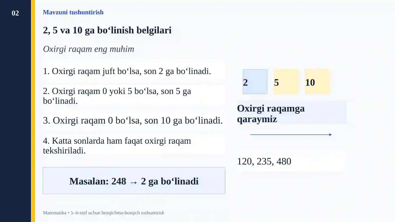 Bo‘linish belgilari va qoldiqli bo‘lish 2