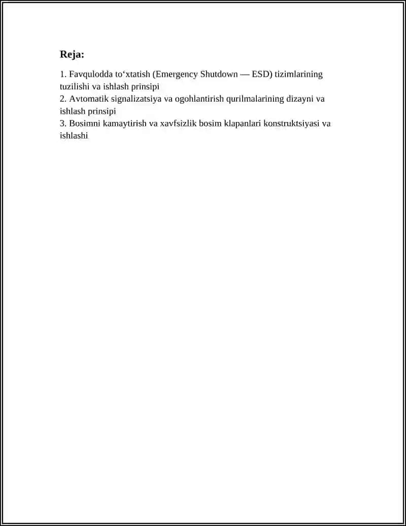 TEXNOLOGIK JIHOZLARDAN SODIR BOʻLISHNI BARTARF QILUVCHI TEXNIK QURILMALAR TUZILISHI VA ISHLASH PRINSIPI 2