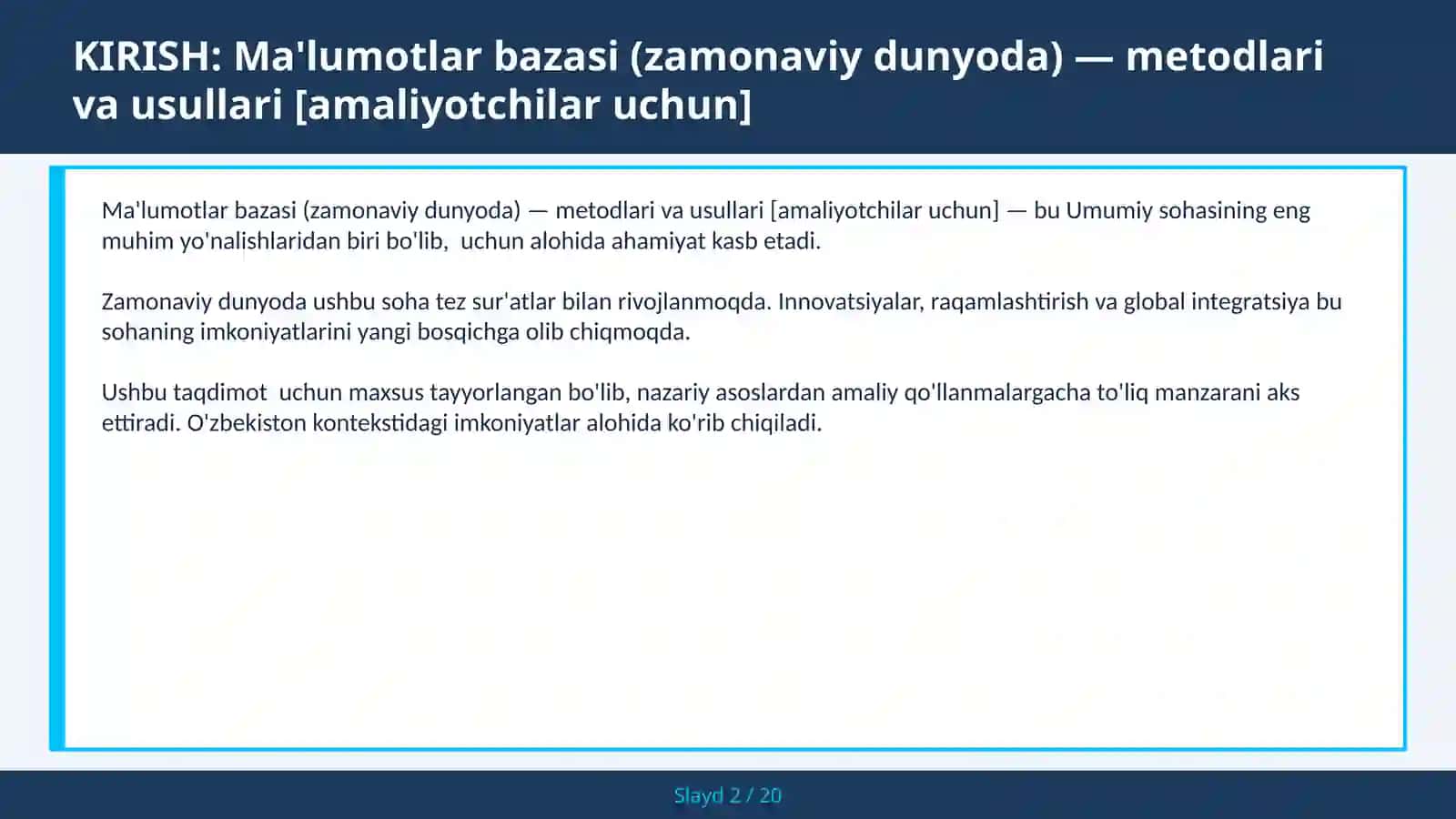 Ma'lumotlar bazasi (zamonaviy dunyoda) — metodlari va usullari [amaliyotchilar uchun] 2