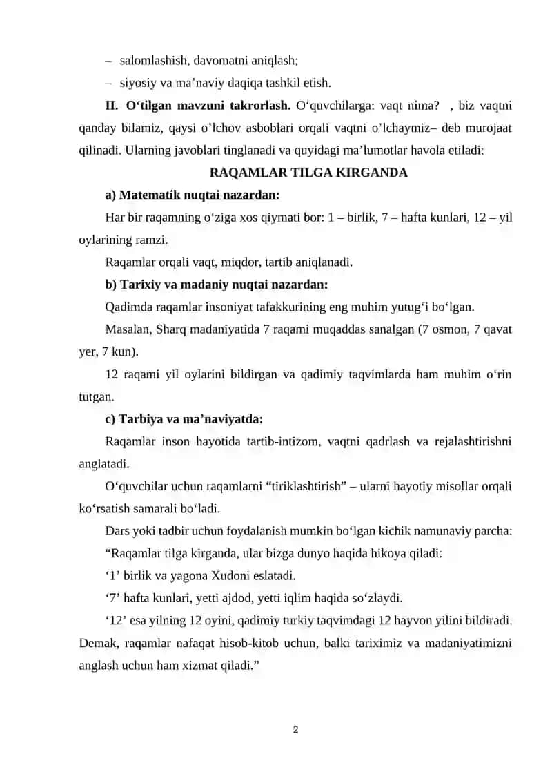 4-SINFLARDA VAQT O’LCHOV BIRLIKLARINI O’RGATISHDA TARIXIY MATERIALLARDAN FOYDALANISH METODIKASI.docx 2