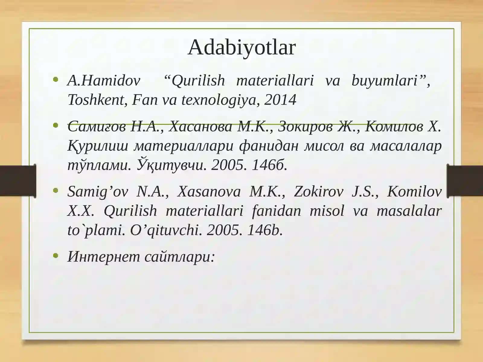 Yo‘lqurilish materiallari va mahsulotlarining ekspluatatsionishonchliligi baholash 2