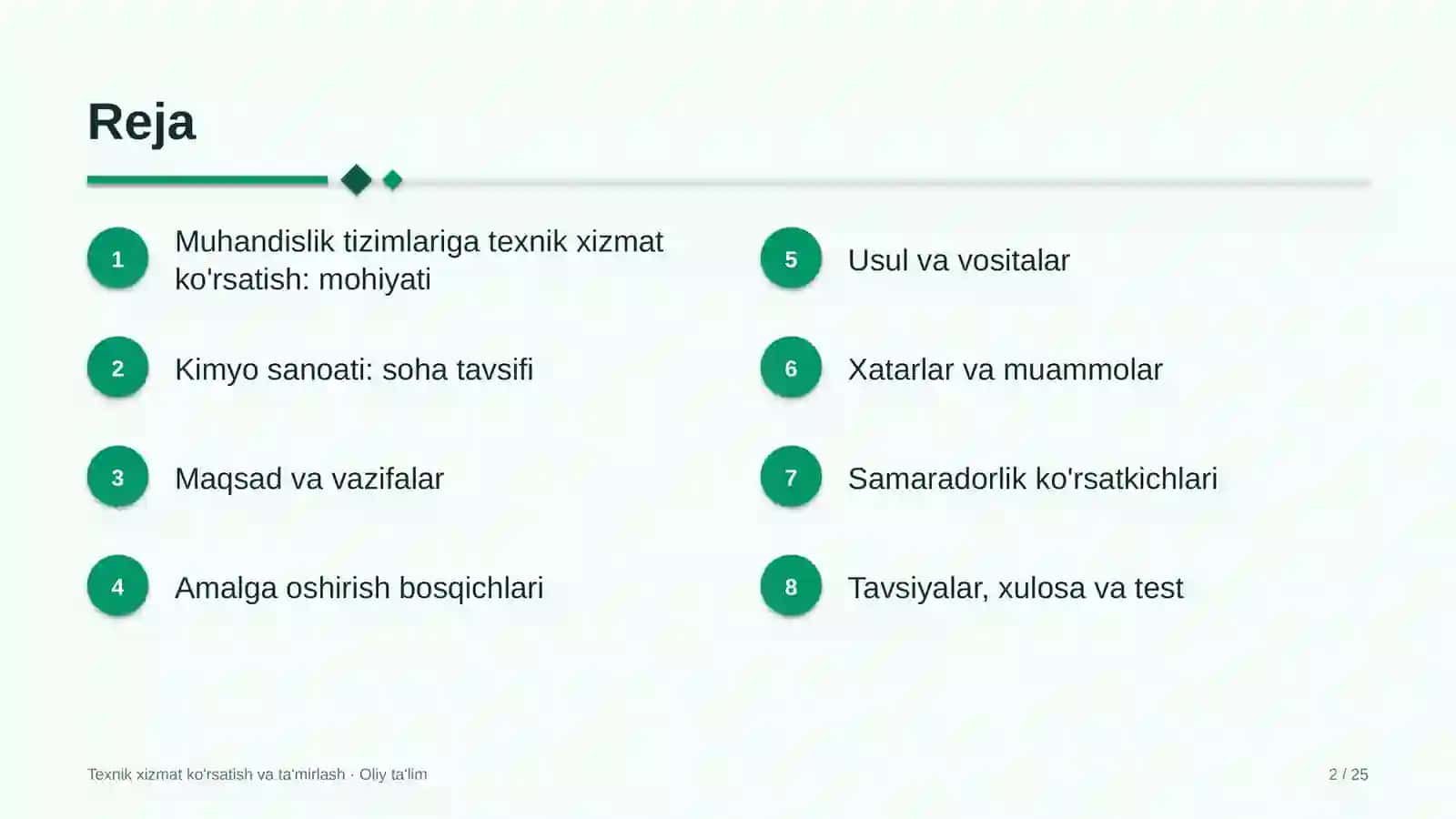 Kimyo sanoatida muhandislik tizimlariga texnik xizmat ko'rsatish 2