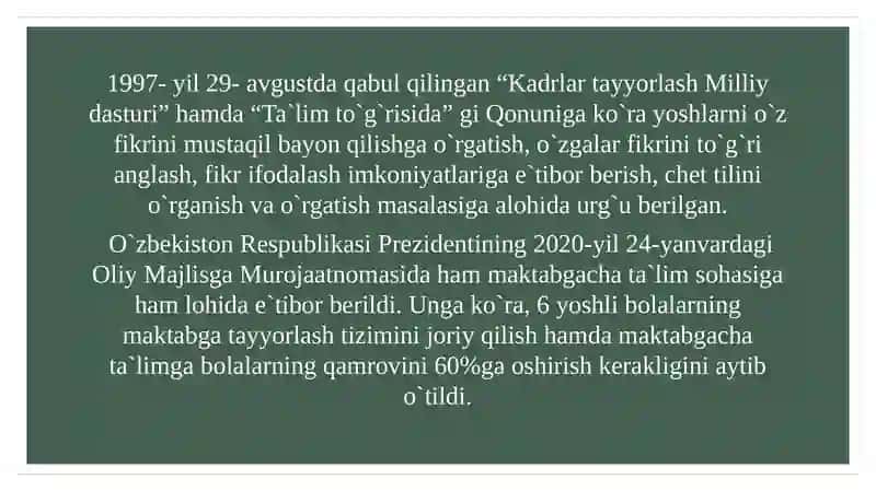 Qonuni fikrinim koniyatlarini o'rgatish 2