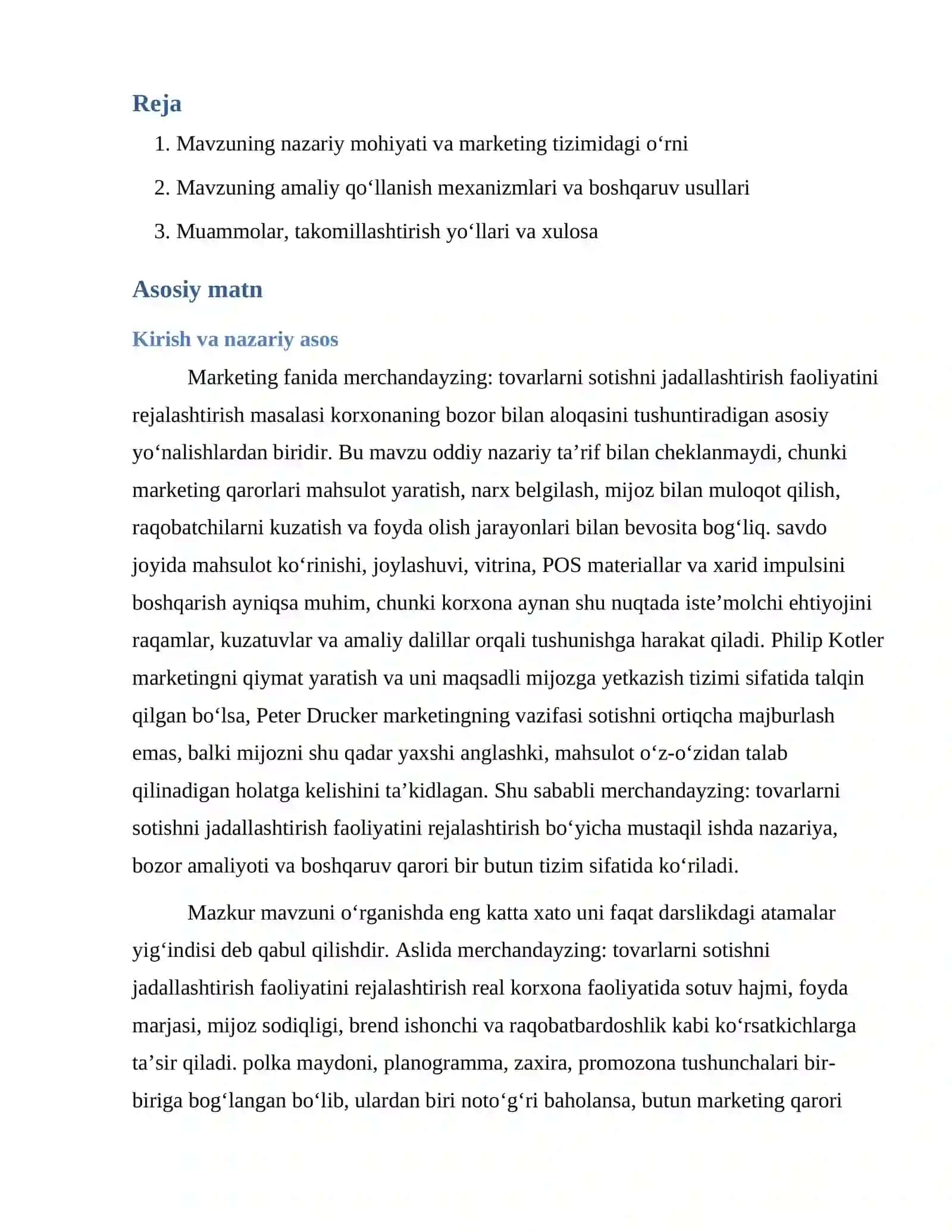 Merchandayzing: tovarlarni sotishni jadallashtirish faoliyatini rejalashtirish 2