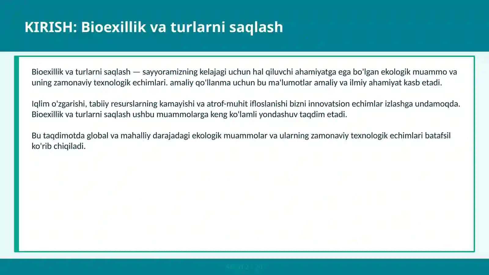 BIOEXILLIK VA TURLARNI SAQLASH 2