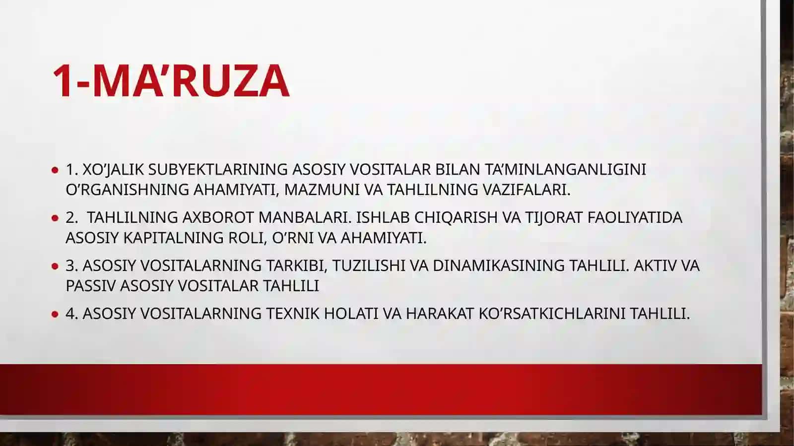 asosiy vositalar va boshqa oborotdan tashqari aktivlar tahlili 2