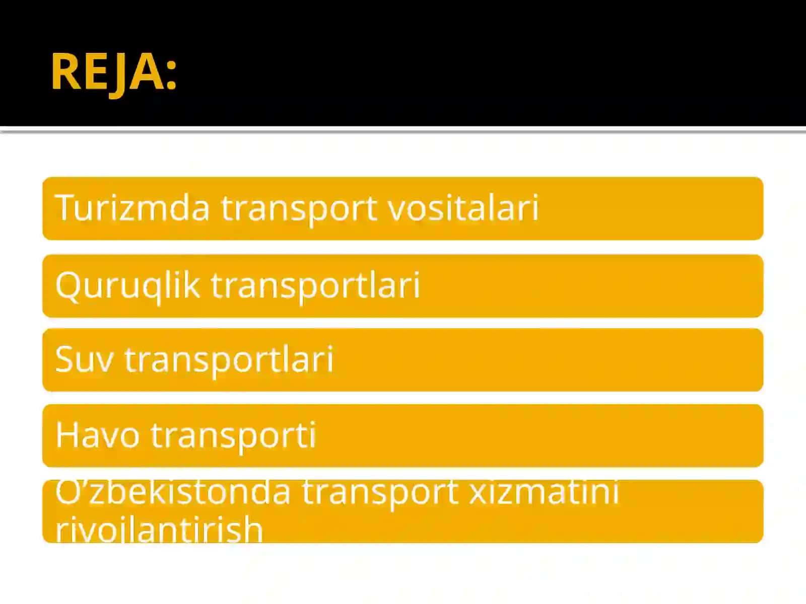 Turizm sohasida transport darajasi, turar joylarning tasniflanishi 2