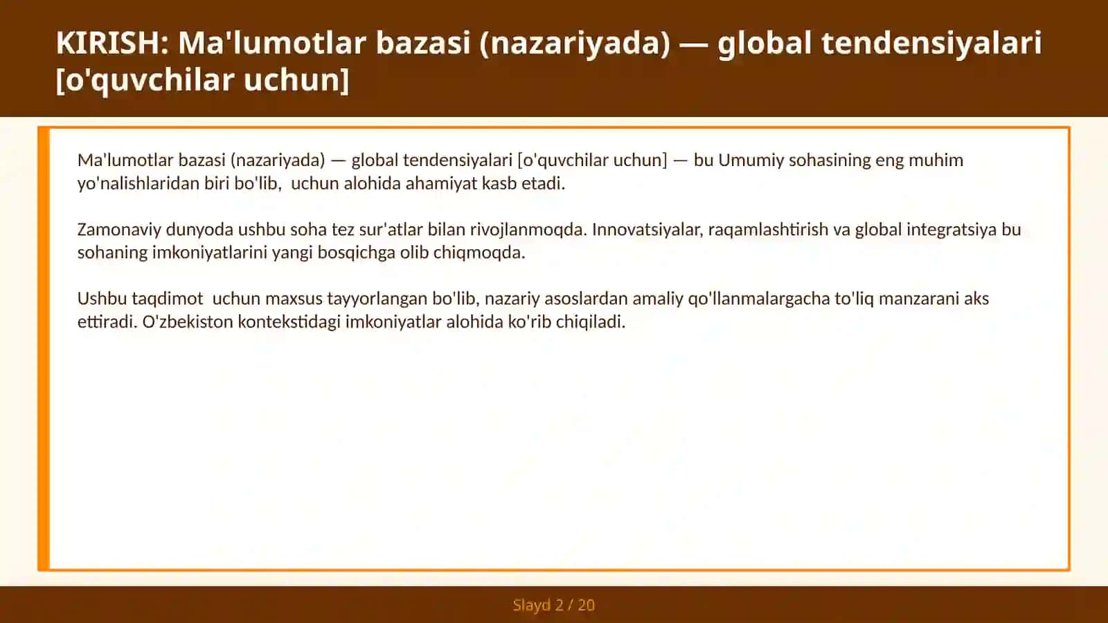Ma'lumotlar bazasi (nazariyada) — global tendensiyalari [o'quvchilar uchun] 2