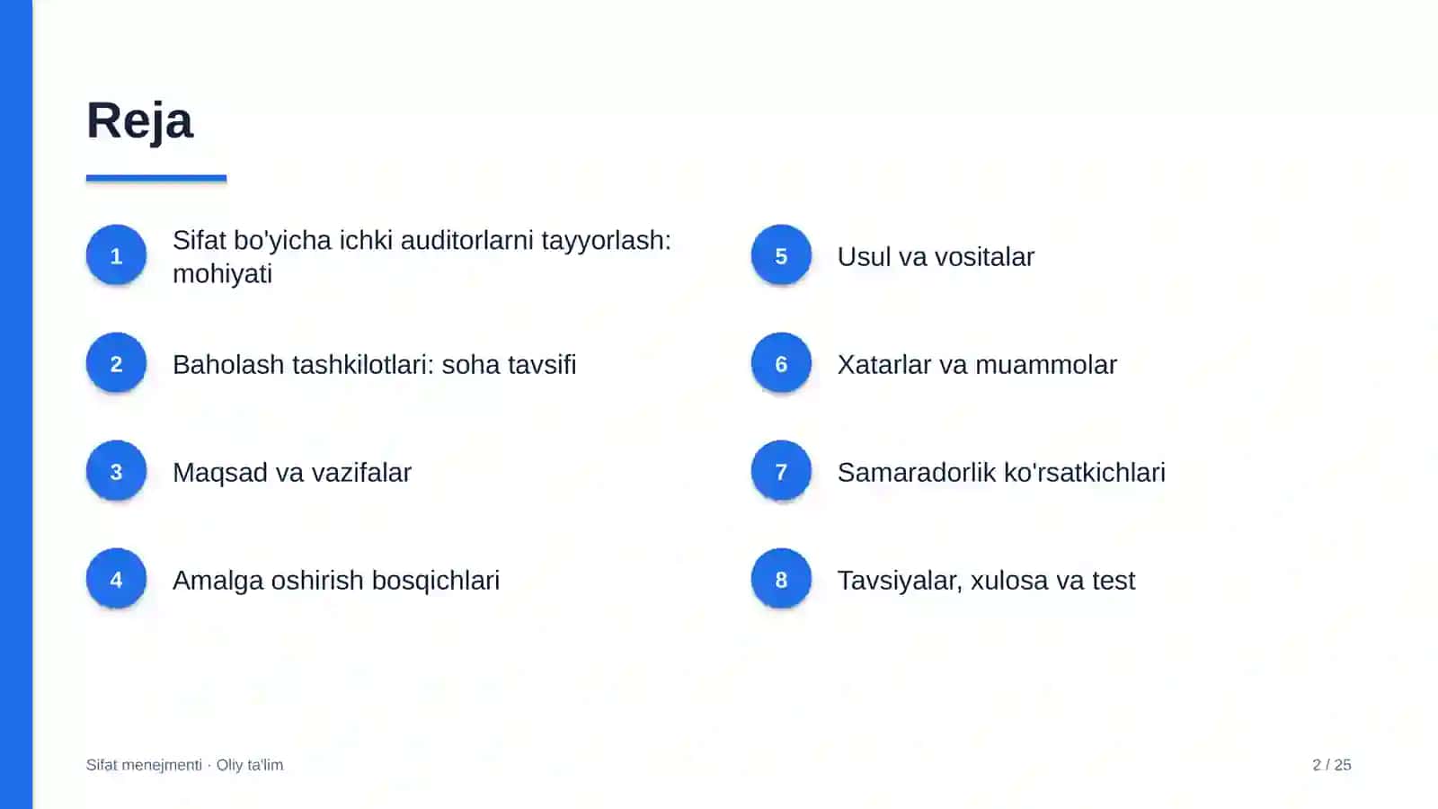 Baholash tashkilotlarida sifat bo'yicha ichki auditorlarni tayyorlash 2
