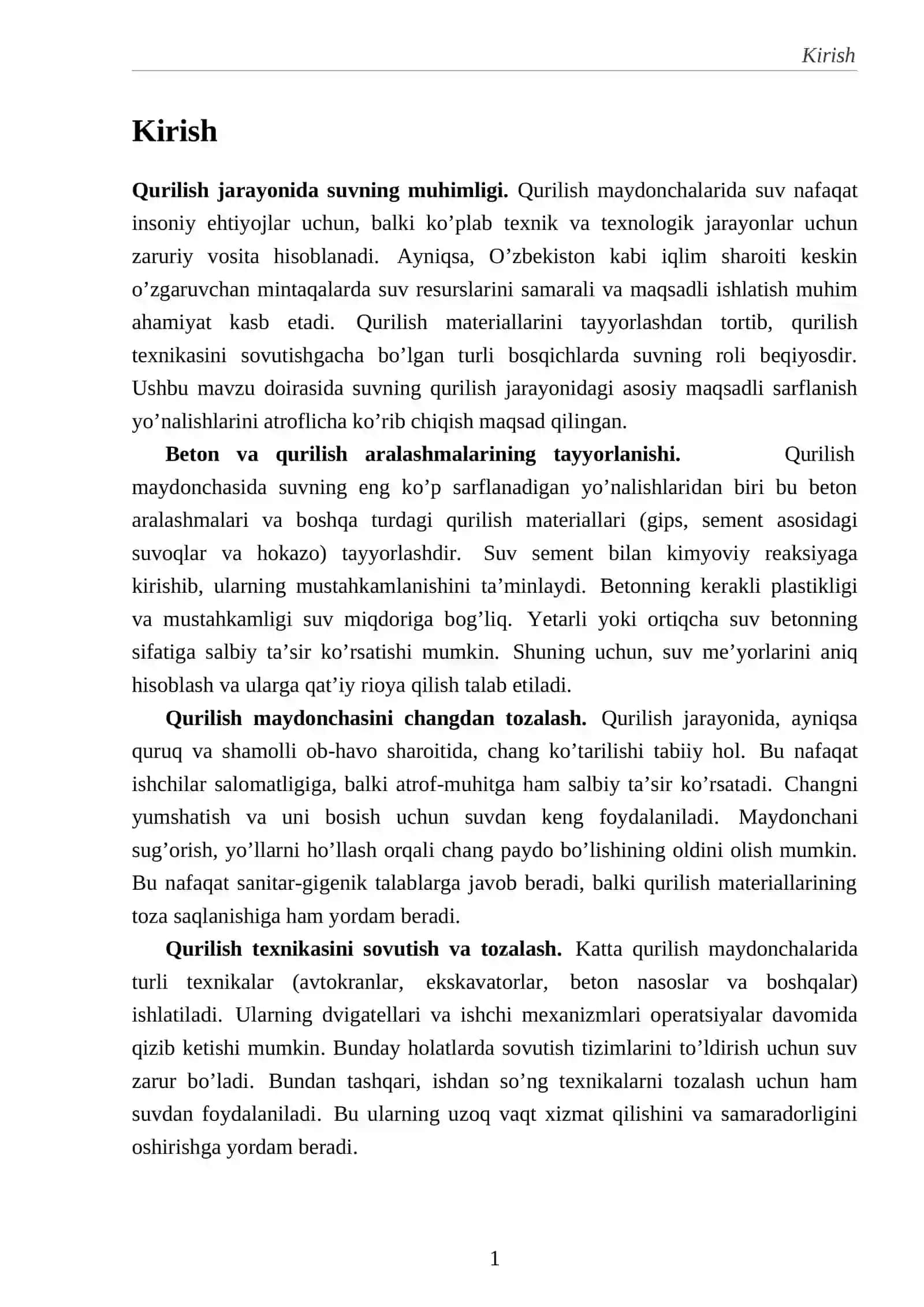Qurilish maydonchasidagi suv qanday maqsadlarda sarflanadi 2