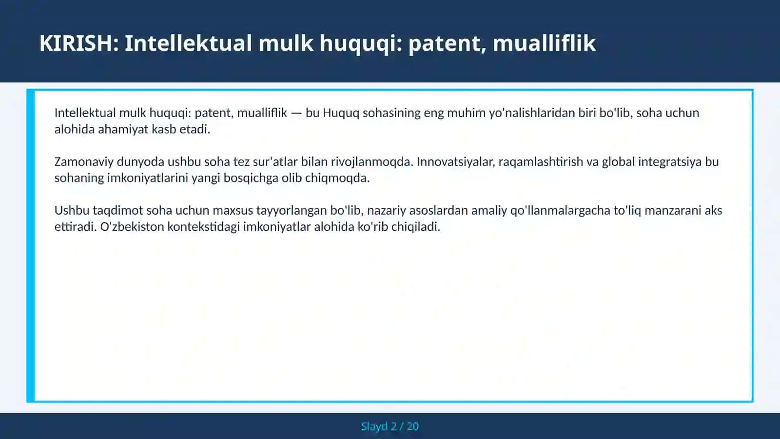 Intellektual mulk huquqi: patent, mualliflik 2