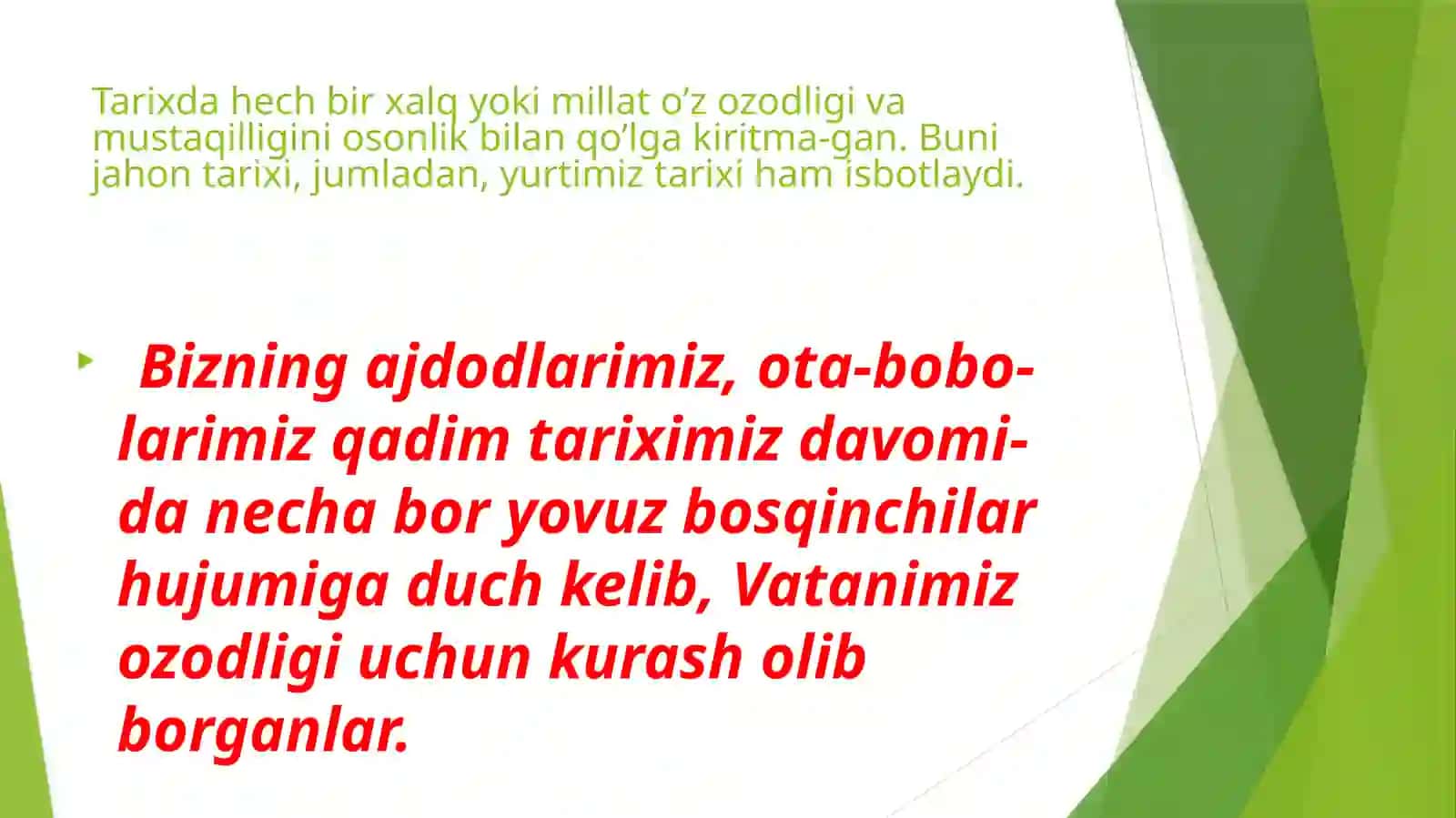 Mustaqillik darsi: Yangi O’zbekistonda erkin va farovon yashaylik 2021 yil 2