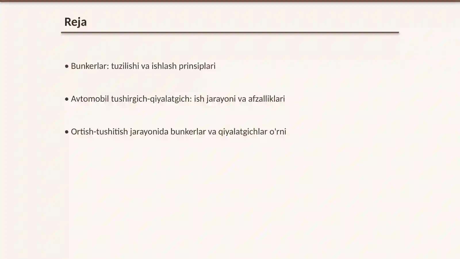 Ortish-tushish ishlarini bajarishda bunkerlar va avtomobil tushirgich-qiyalatgichdan foydalanish 2